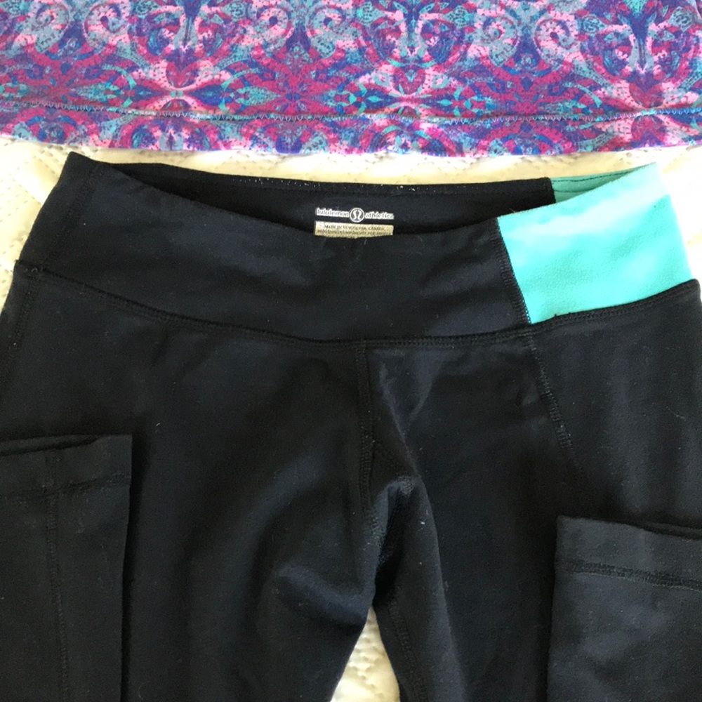 Lululemon wide leg capris aqua blue black size 4 - Picture 2 of 7